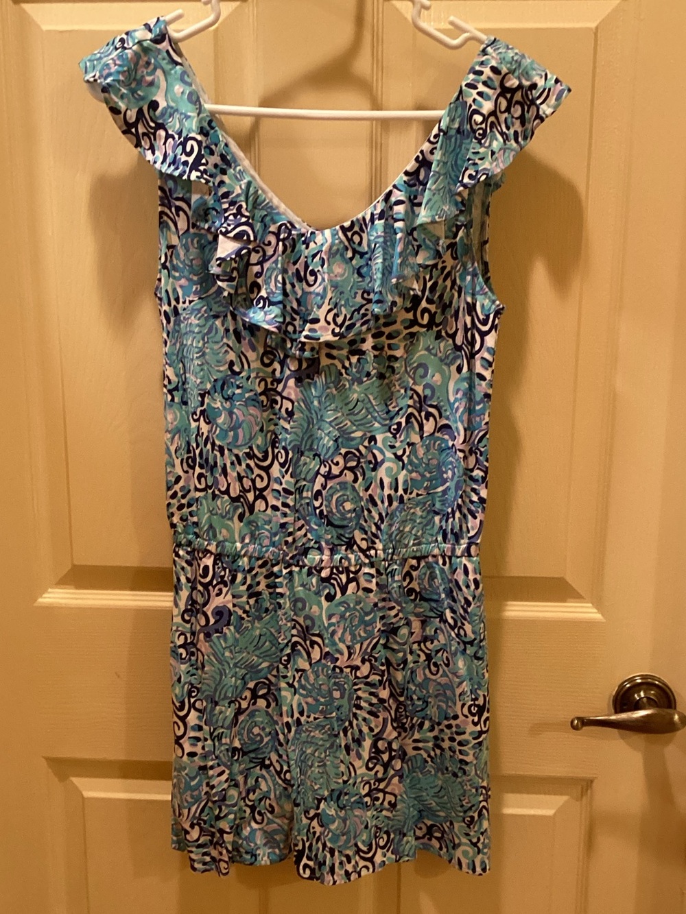 Lilly Pulitzer Blue Floral Ruffle-Trim Mini Dress